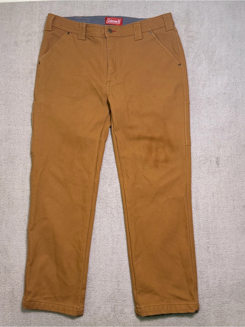 Coleman Insulated Carpenter Pants Mens 36x32 Fleece Lined Workwear Brown Khaki